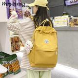 Weiyinxing Solid Color Boy College Student Schoolbag Large Capacity Canvas Washing Women Backpack Simple Fashion Teenage Girl Backpacks