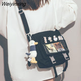 Weiyinxing Capacity Student Solid Color Canvas Bag For Female Women One Shoulder Bag Messenger Bag Add Cute Pendant Nylon School Bag