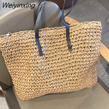 Weiyinxing rattan large capacity tote for women wicker woven wooden handbags summer beach straw bag lady big purses travel sac 2023