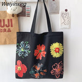 Weiyinxing Women Canvas Shopping Bags Eco Friendly Reusable Handbags Female Large Capacitry Shopping Bags Casual Foldable Shoulder Bags