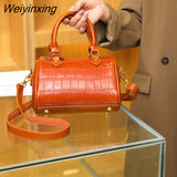 Weiyinxing Pattern Genuine Leather Handbag Women's Bag Vintage Cow Leather Small Women Shoulder Messenger Bags Luxury Female Tote Sac