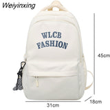 Weiyinxing Men and Women Cool Waterproof Nylon Laptop Backpack Large Capacity Letter Printing Travel Book Bag Teenagers Preppy Schoolbag