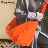 Weiyinxing Women Large Capacity Canvas Bag Female Student Bag Solid Color Shoulder Women Messenger Bag Wide Shoulder Straps Square Bag