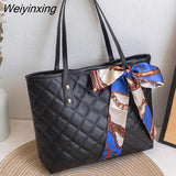 Weiyinxing Women Shoulder Bag Rhombic Embroidery Handbag PU Leather Solid Color Underarm Bag Casual large size Tote bag