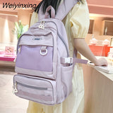 Weiyinxing Capacity Grid College Nylon Backpack Ladies Travel Backpack Multi Pocket Laptop Bag for Girls Cute Student School Bag