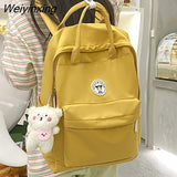 Weiyinxing Solid Color Boy College Student Schoolbag Large Capacity Canvas Washing Women Backpack Simple Fashion Teenage Girl Backpacks