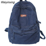 Weiyinxing Cool Washed Denim Backpack Kawaii Letters Embroidery Travel Bag High Quality Boy Girl Schoolbag Women Laptop Backpacks