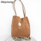 Weiyinxing Capacity Women Corduroy Tote Ladies Casual Shoulder Bag Foldable Reusable Shopping Beach Bag