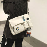 Weiyinxing Women Men Messenger Bag Female Canvas Crossbody Bag Large Capacity Korean Cute Simple Student Single Shoulder Outer Bag