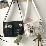 Weiyinxing Women Canvas Shoulder Bags For Youth Casual Ladies Large Capacity Crossbody Bags Solid Handbags Messenger Bags for Women