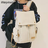 Weiyinxing Large Capacity Canvas Students Backpack Korean Japanese Pure Color Schoolbag Casual Simple Style Travel Bag Fashion Cool