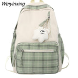 Weiyinxing Girl Lattice Travel School Bag Fashion Lady Kawaii Book Backpack Trendy College Cool Female Plaid Backpack Women Laptop Bag