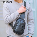 Weiyinxing Simple Men's Small Chest Bag Messenger Bag Men's Korean Fashion Casual Soft Leather Shoulder Bag Outdoor Sports Backpack