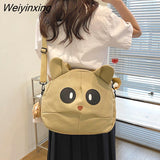 Weiyinxing Women Cute Cat Canvas Bag Female 2023 New Cartoon Shoulder Bags Student Large Messenger Bag Cat Shape Female Handbag Tote Bags