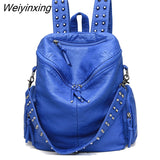 Weiyinxing Quality Rivet Soft Leather Backpacks for Women 2023 Fashion Luxury Ladies Shoulder Bag Large Capacity School Bags Backpack