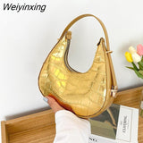 Weiyinxing Leather Women Luxury Designer Handbag Purses 2023 Fashion Vintage Double Zipper Half Moon Crescent Hobos Shoulder Bags