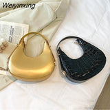 Weiyinxing Leather Women Luxury Designer Handbag Purses 2023 Fashion Vintage Double Zipper Half Moon Crescent Hobos Shoulder Bags