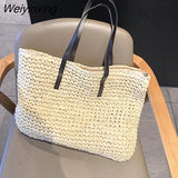 Weiyinxing rattan large capacity tote for women wicker woven wooden handbags summer beach straw bag lady big purses travel sac 2023