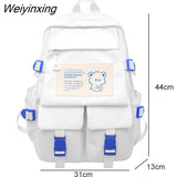 Weiyinxing Unisex Multiple Pocket Waterproof Nylon Backpack Large Capacity Insert Buckle Women Travel Bag Teenagers Kawaii Schoolbag