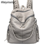 Weiyinxing Quality Rivet Soft Leather Backpacks for Women 2023 Fashion Luxury Ladies Shoulder Bag Large Capacity School Bags Backpack
