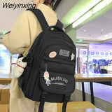 Weiyinxing Korean High Quality Waterproof Nylon Women Backpack Girls Kawaii Badge Travel Bag Letter Printing Multi-pocket Big Schoolbag
