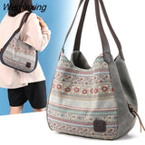 Weiyinxing Layers Large Capacity Shoulder Crossbody Bag for Women 2023 Vintage Brands Canvas Ladies Handbags Luxury Embroidered Totes Sac