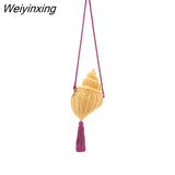 Weiyinxing Thick Chains Rattan Conch Women Shoulder Bags Design Wicker Woven Handbags Luxury Summer Beach Straw Bag Bali Purse 2023