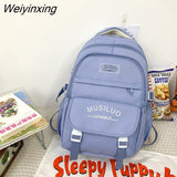 Weiyinxing Korean High Quality Waterproof Nylon Women Backpack Girls Kawaii Badge Travel Bag Letter Printing Multi-pocket Big Schoolbag