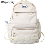 Weiyinxing Capacity Grid College Nylon Backpack Ladies Travel Backpack Multi Pocket Laptop Bag for Girls Cute Student School Bag