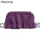 Weiyinxing Ruched Evening Clutch Bag Designer Diamonds Women Handbags Crystal Mesh Shoulder Bags Shinny Rhinestone Party Purses 2023