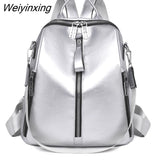 Weiyinxing Cowhide High Quality Travel Girls Backpack Korean Women Female Rucksack Leisure Student School Bag Soft Leather Famale Bag