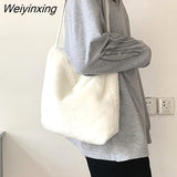Weiyinxing Women's Shopper Bag Plush Tote Shoulder Bags For Women 2023 Fluffy Female Handbag Fur Ladies Hand Shoppers Bag Black Sac A Main