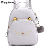 Weiyinxing FASHION Cartoon Cat Mini Cute Backpack Purse for Women Leisure Small Backpack Daypack PU Leather Shoulder Bag Fur Ball