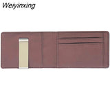 Weiyinxing Sale Fashion Solid Men's Thin Bifold Money Clip Leather Wallet with A Metal Clamp Female ID Credit Card Purse Cash Holder