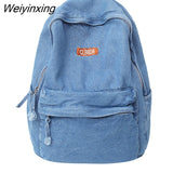 Weiyinxing Cool Washed Denim Backpack Kawaii Letters Embroidery Travel Bag High Quality Boy Girl Schoolbag Women Laptop Backpacks