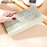 Weiyinxing New Korean Version Crocodile Pattern Long Wallet Ladies Color Matching Multi-card Pocket Thin Leather Fashion Women Purse