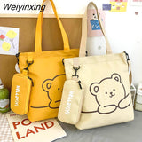 Weiyinxing Handbags Shoulder Bags Large Capacity Student Schoolbag Cartoon Bear Pattern Tote Bag Young Girls Handbag Messenger Bags
