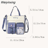 Weiyinxing Women Student Canvas Shoulder Bag High Capacity Messenger Bag Handbag Women Nylon School Bag Multiple Pockets Contrast Color Bag