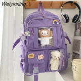 Weiyinxing Cute Women Multi-Pocket Nylon Backpack Ins Junior High School Student School Bag Female Girl Backpack Laptop Book 911