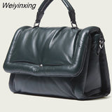 Weiyinxing Brands Padded Women Handbags Down Cotton Shoulder Crossbody Bags Luxury Pu Leather Messenger Bag 2023 Winter Square Sac