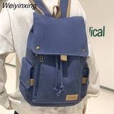 Weiyinxing Women's Fashion Beige Canvas Backpack Men's Contrast Travel Bag College Girl's Schoolbag Laptop Bag Student Mochila 2023 New