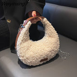 Weiyinxing Mantang Plush Crossbody Bags for Women Female New 2023 Winter Trend Winter Fashion Chain Saddle Bag Handbags Totes