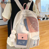 Weiyinxing Women Backpack New Kawaii Patchwork Female Large Capacity Waterproof Nylon Shoulder School Bag Preppy Mochila Bolsa