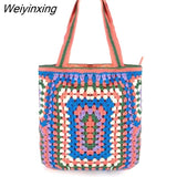 Weiyinxing Paisley Crochet Women Shoulder Bags Knitting Large Tote Bag Casual Lady Handbags Big Shopper Purses Summer Beach Bag