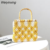 Weiyinxing Thread Crochet Women Handbags Bamboo Handle Tote Woven Bags for Women 2023 Luxury Brands Knitting Clutch Purses Flap Ins