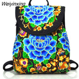 Weiyinxing National embroidery women shopping cover backpacks!Nice floral embroidered lady Bohemian Backrack Top-sale canvas backpack