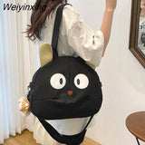 Weiyinxing Women Cute Cat Canvas Bag Female 2023 New Cartoon Shoulder Bags Student Large Messenger Bag Cat Shape Female Handbag Tote Bags