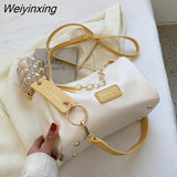 Weiyinxing Small Contrasting Colors PU Leather Bucket Crossbody Bags for Women 2023 Fashion Chain Shoulder Bag Lady Luxury Handbags