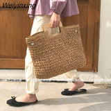 Weiyinxing rattan large capacity tote for women wicker woven wooden handbags summer beach straw bag lady big purses travel sac 2023