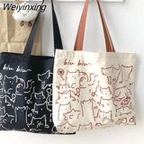 Weiyinxing Women Canvas Shopping Bags Eco Reusable Foldable Shoulder Bag Large Capacity Handbags Casual Cute Bag for Women Shopping Bags